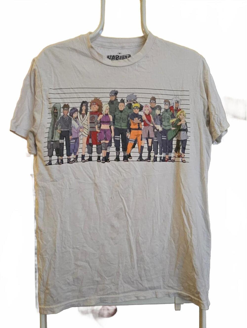 RARE Naruto Shippuden Anime T-Shirt Sz Medium - police lineup - stains